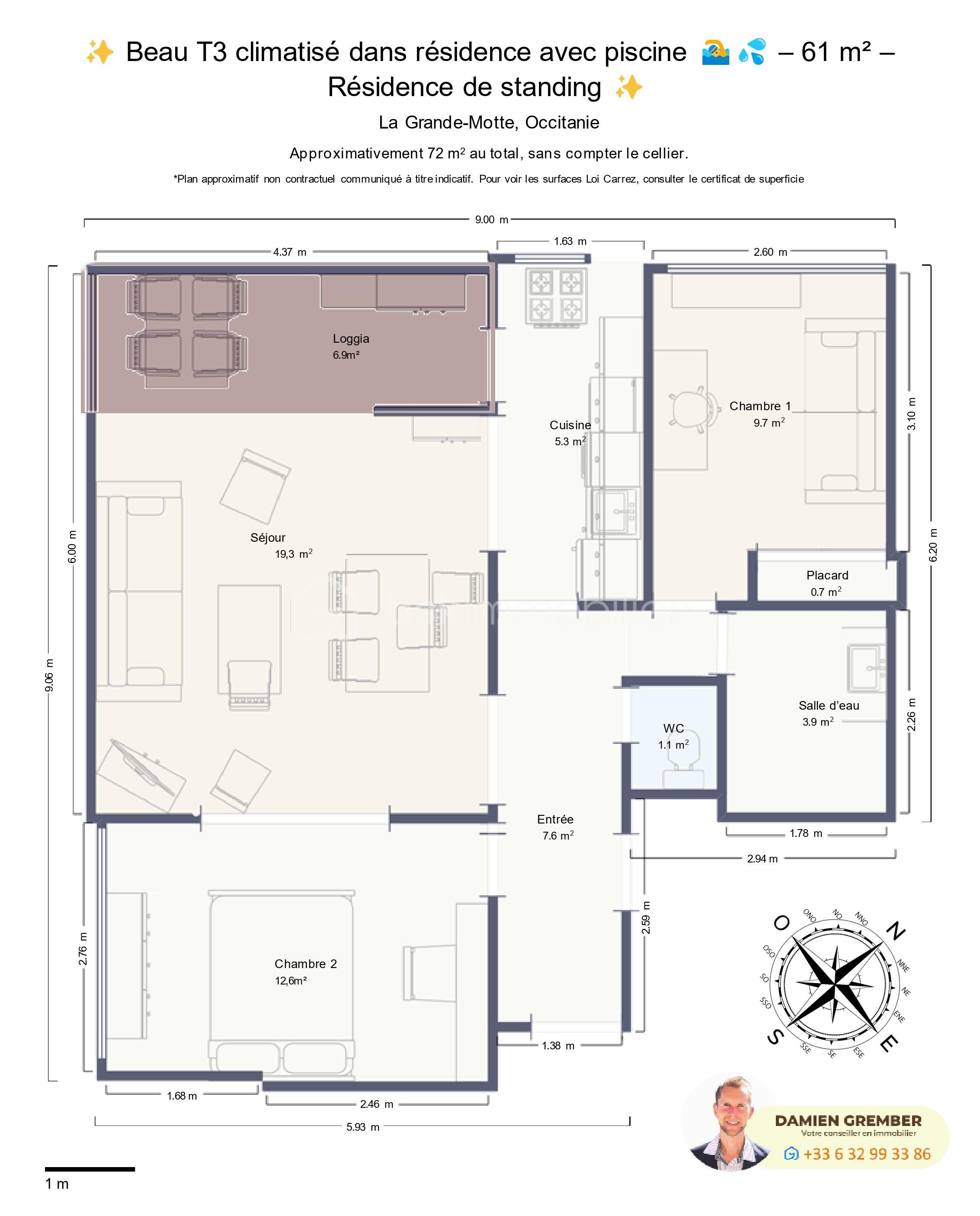 Appartement de 60,75 m² - Plan - Beau T3 climatisé dans résidence avec piscine.jpg