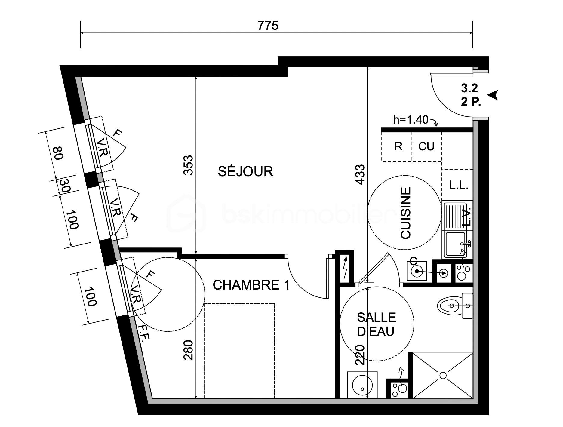 Appartement de 44 m² - Plan lot 3.2 : F2 3ème.png