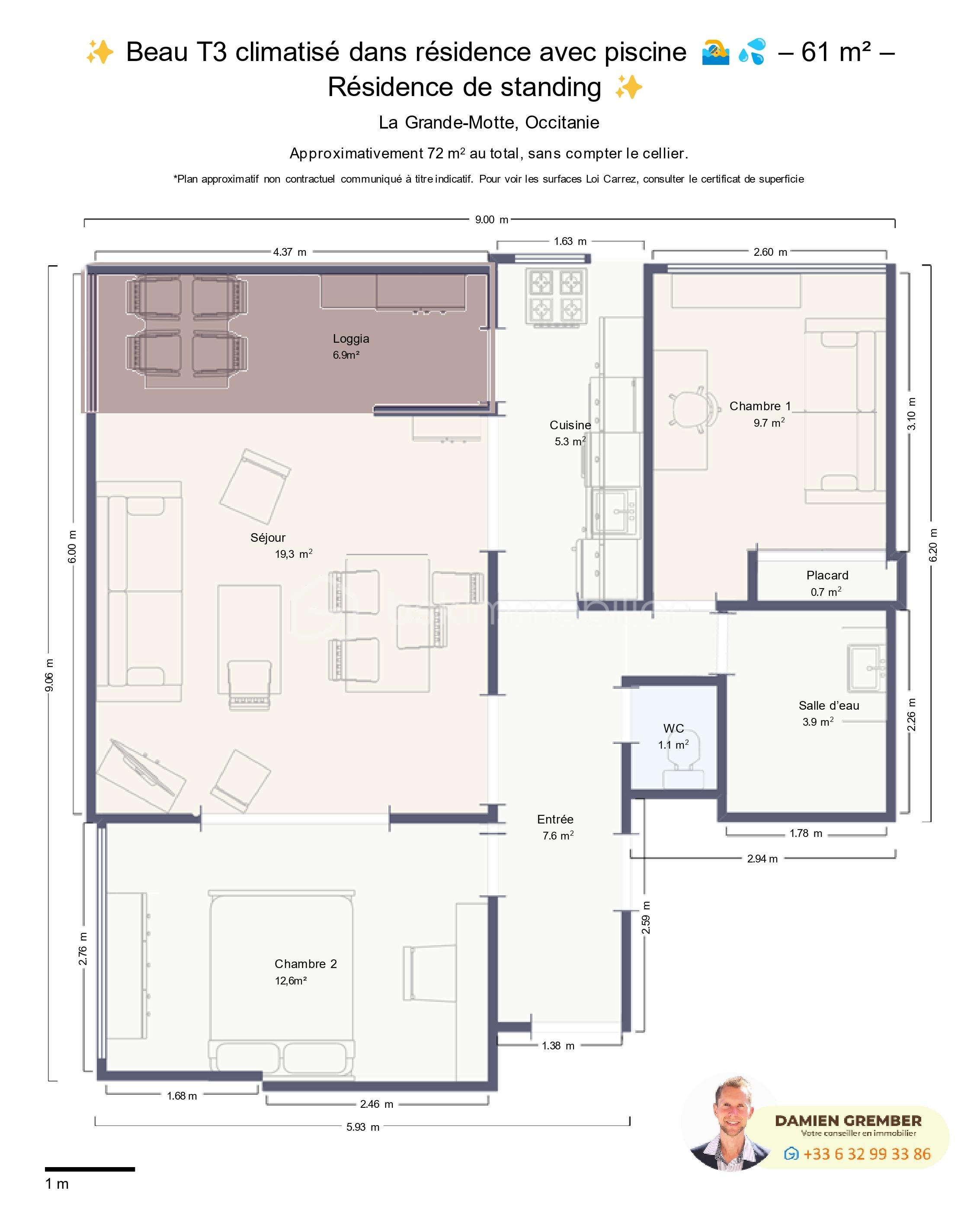 Appartement de 60,75 m² - Plan - Beau T3 climatisé dans résidence avec piscine.jpg