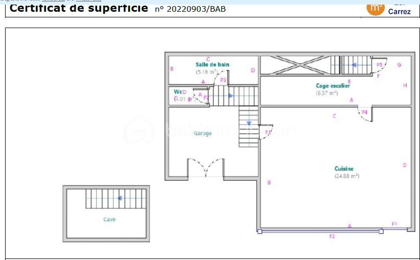 Appartement de 95 m² - croquis avec mesures  niv. RDC et cave.PNG