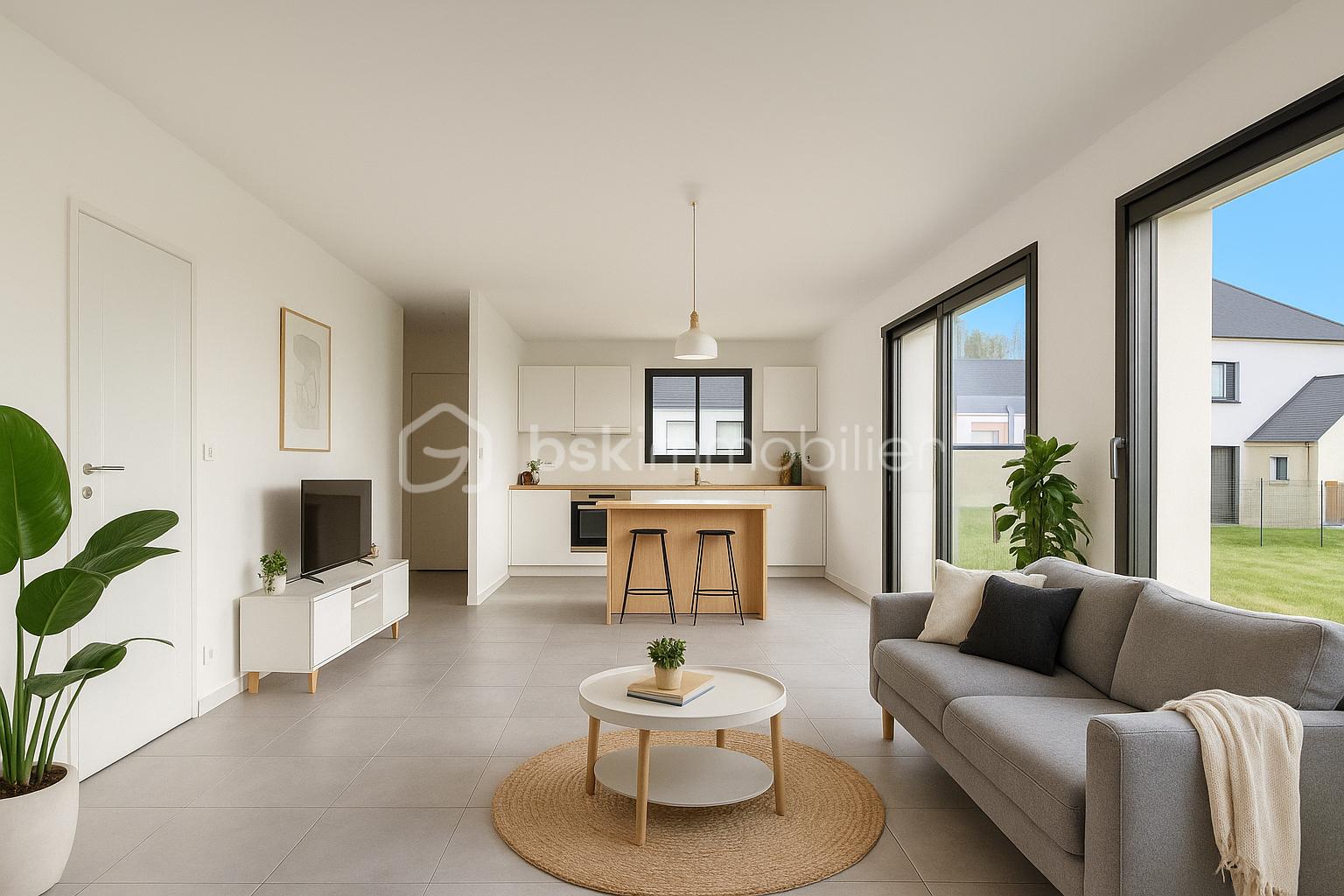 Maison de 115 m² - Salon moderne et cuisine lumineuse.png