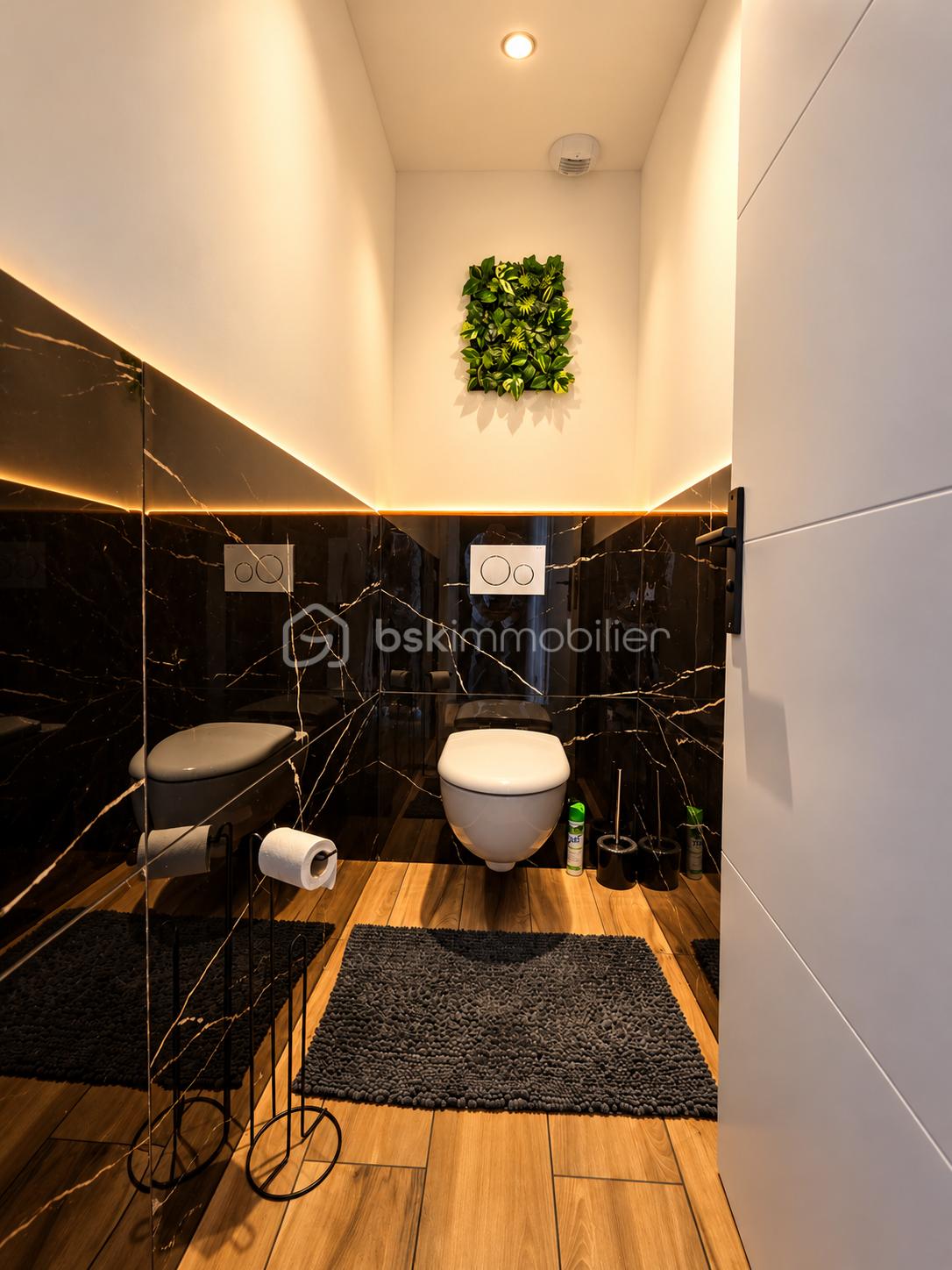 WC moderne en marbre noir et feuillage.png