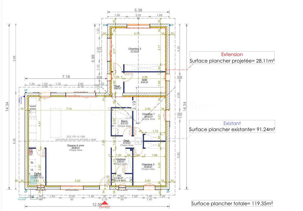 Maison contemporaine de 116 m² - Plan Maison Lacanau de MIOS.PNG