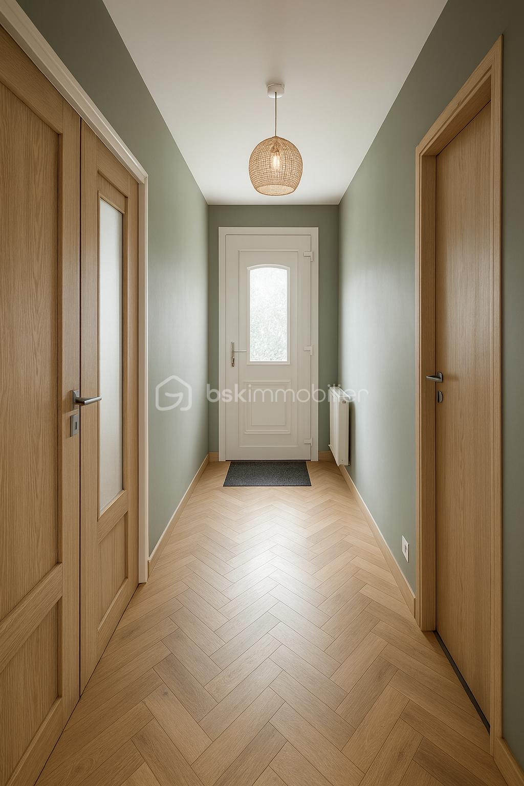 Maison traditionnelle de 171 m² - Couloir moderne avec portes en bois.png