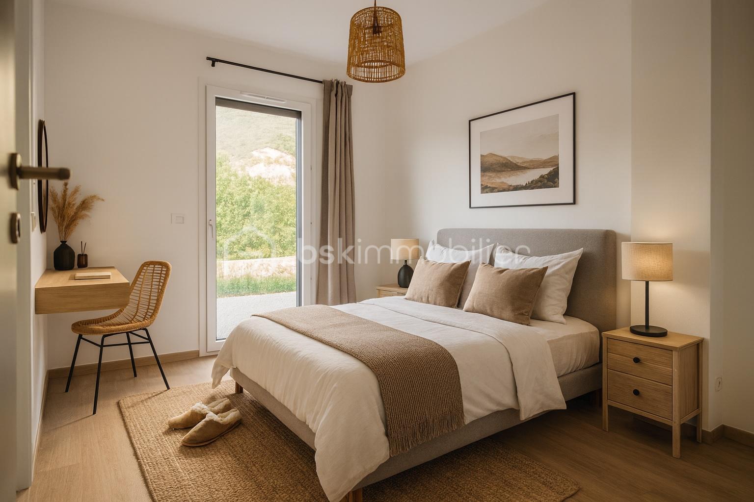 Maison de 130 m² - Chambre minimaliste avec vue sur la nature.jpg