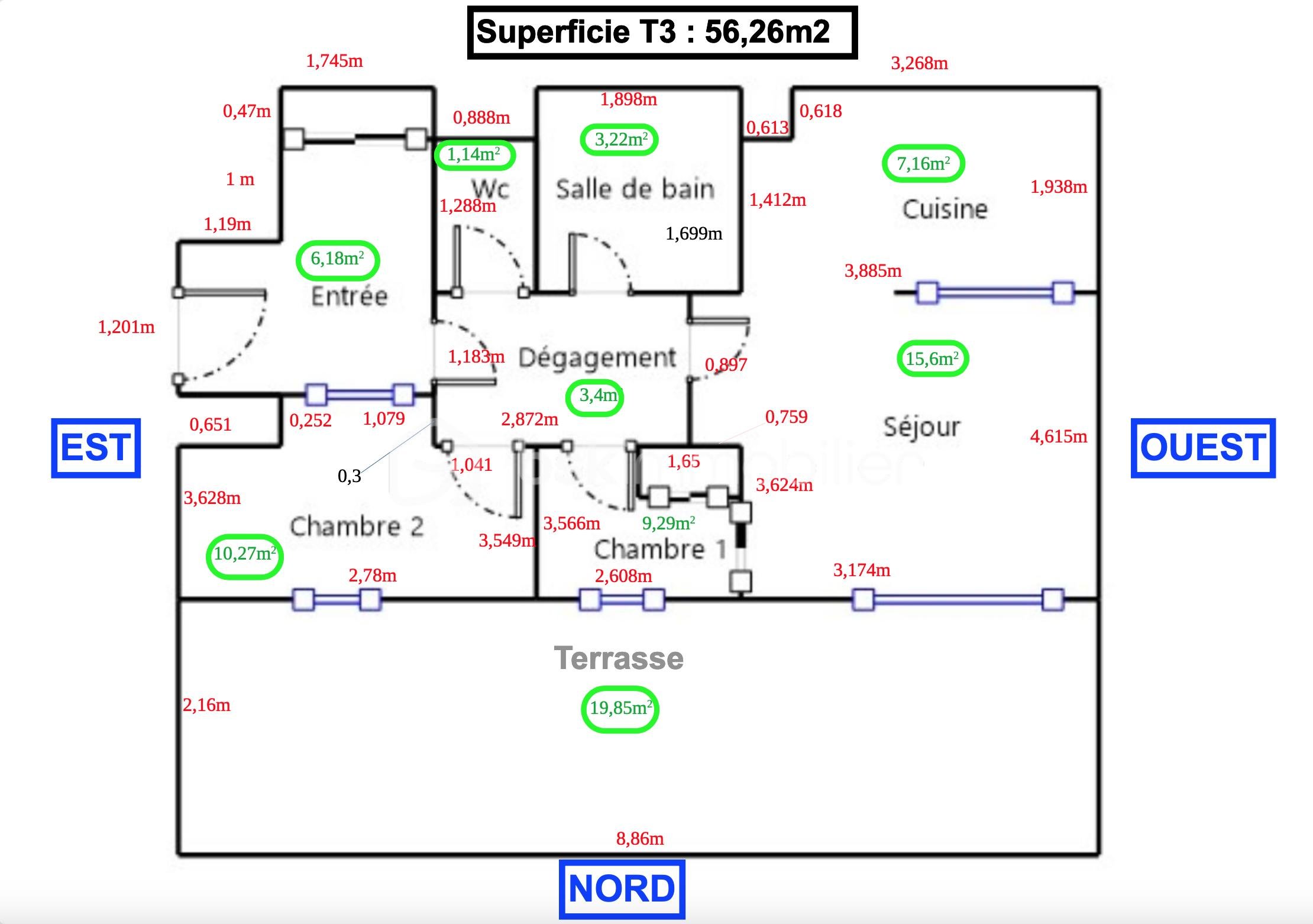 Appartement de 57 m² - PLAN T3 MESURAGE & SUPERFICIE.png