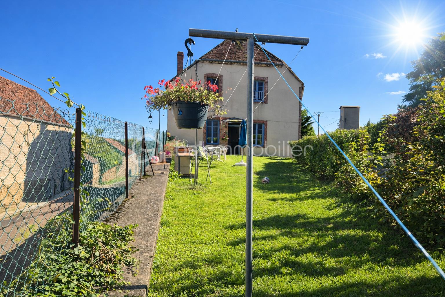 Jardin ensoleillé avec maison et plantes.png