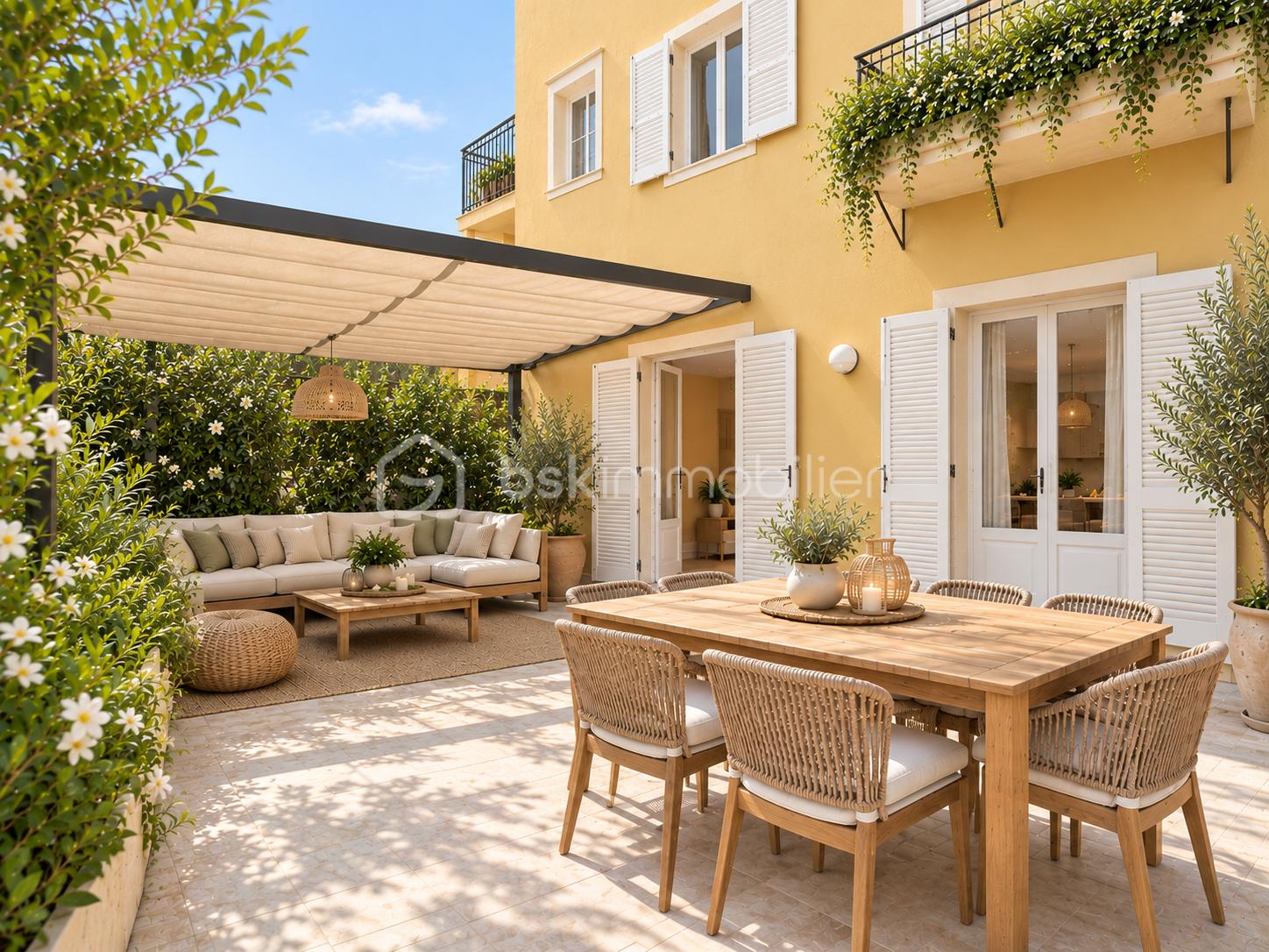 Terrasse méditerranéenne jaune et blanche.png