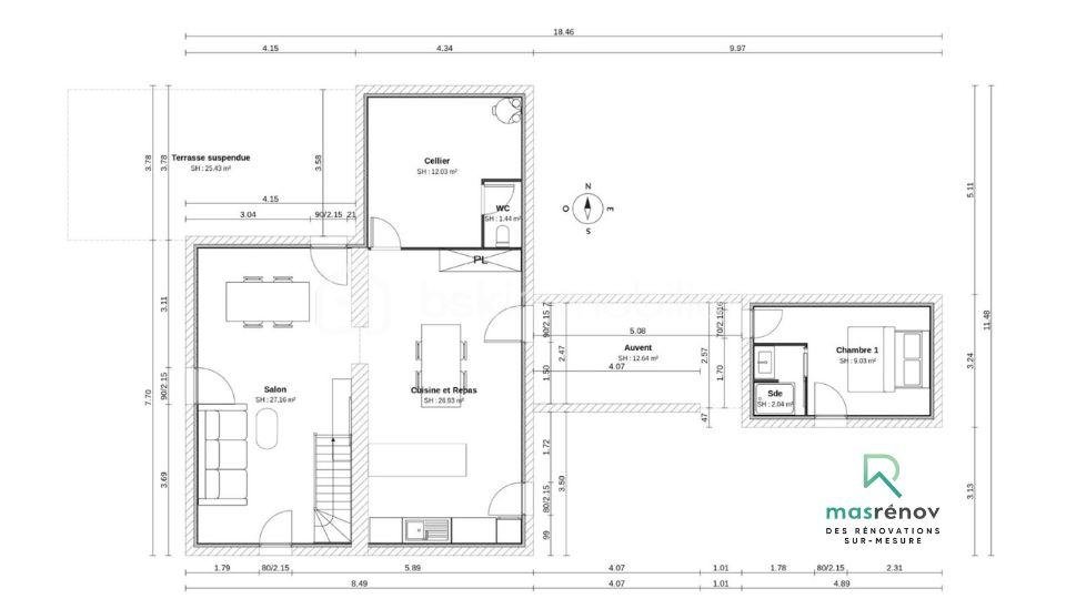 Maison en pierre de 78 m² - Plan rénovation 1er niveau.jpg
