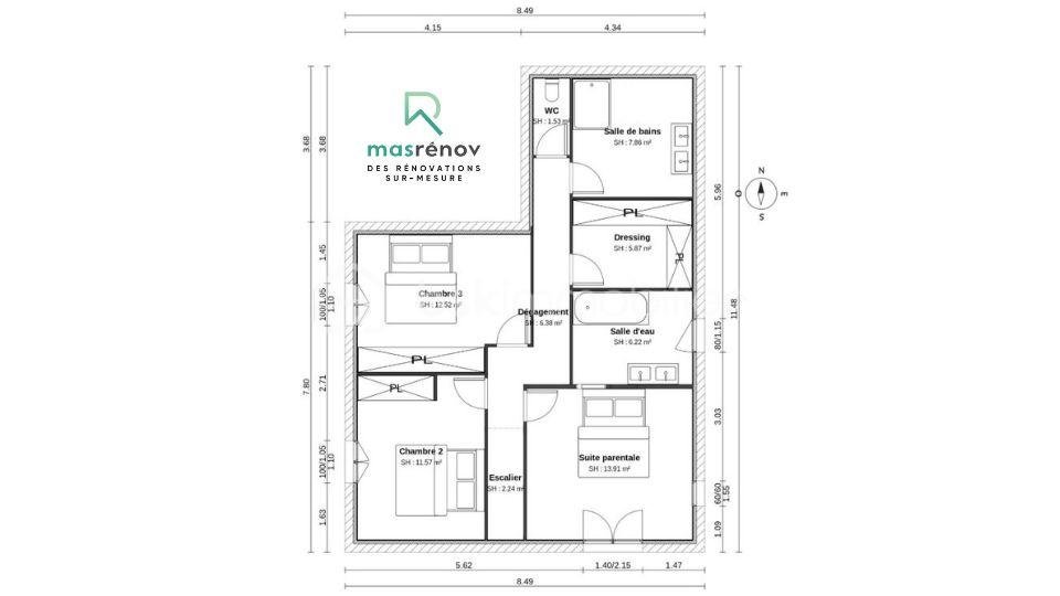 Maison en pierre de 78 m² - Plan rénovation Niveau 2.jpg