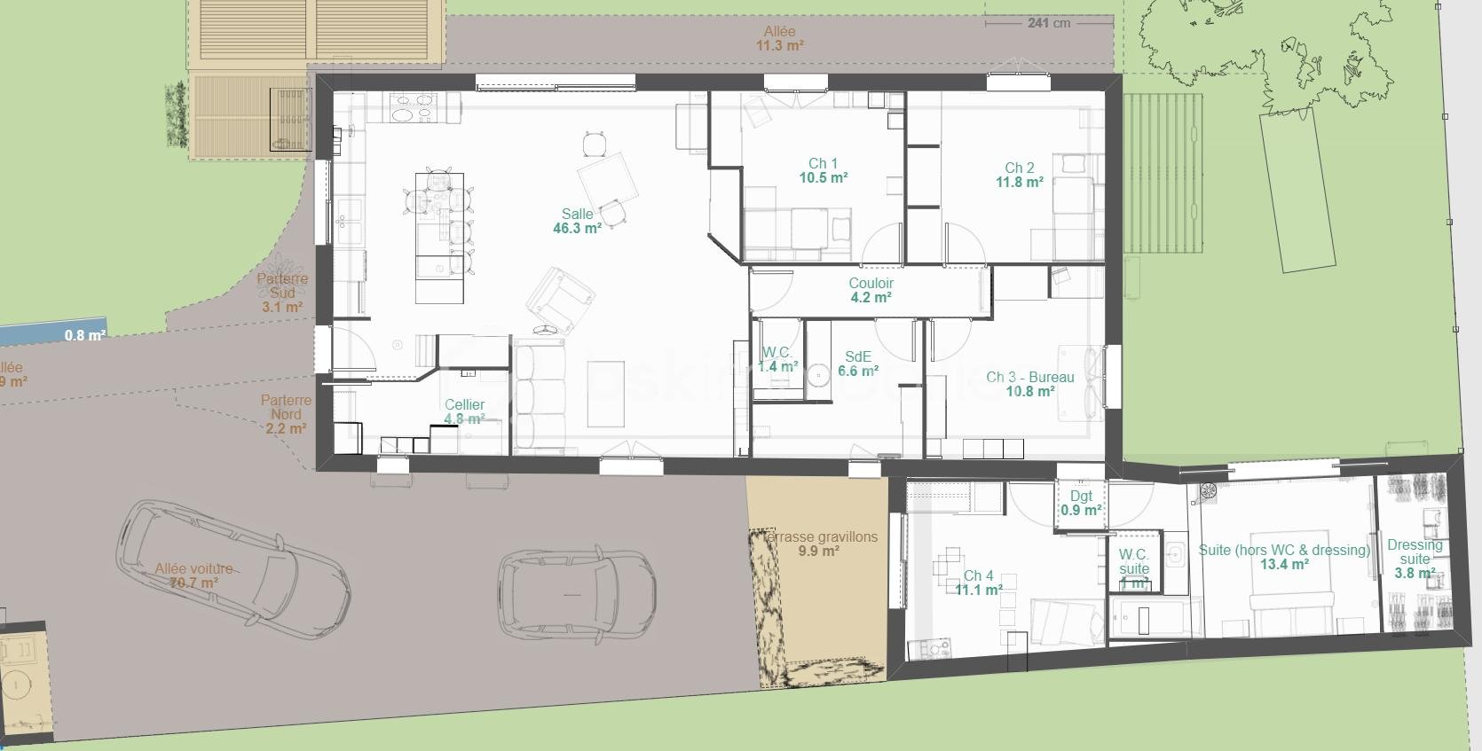 Maison contemporaine de 125 m² - 2 - Modélisation 2D plan surfaces.png